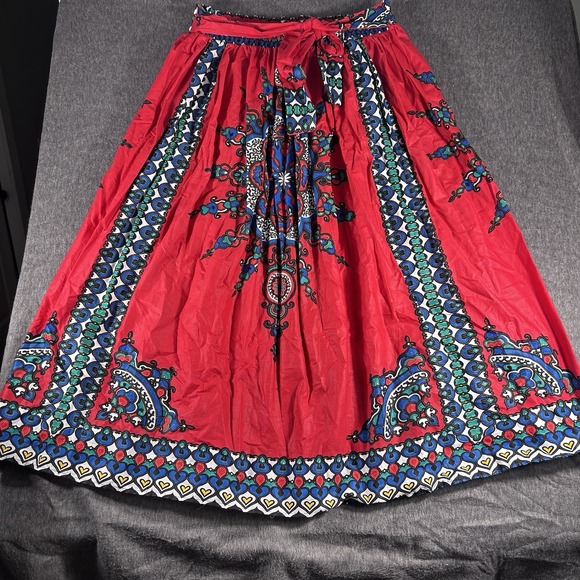 Touch Me Geometric Medallion Print Red Cotton Boho Maxi Skirt 3X elastic waist - Picture 1 of 7